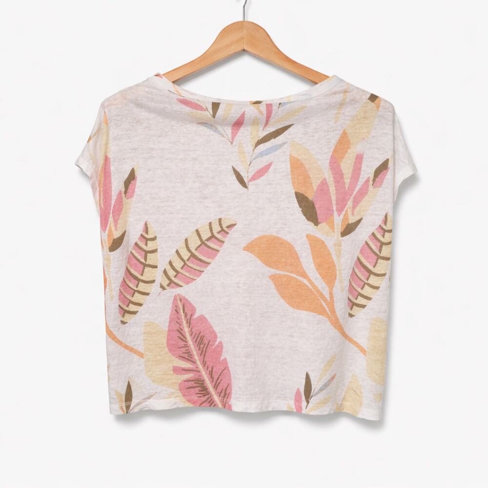Cynthia Rowley Top Womens Size Medium 100% Linen Tropical Leaf Print Resortwear - Picture 2 of 8
